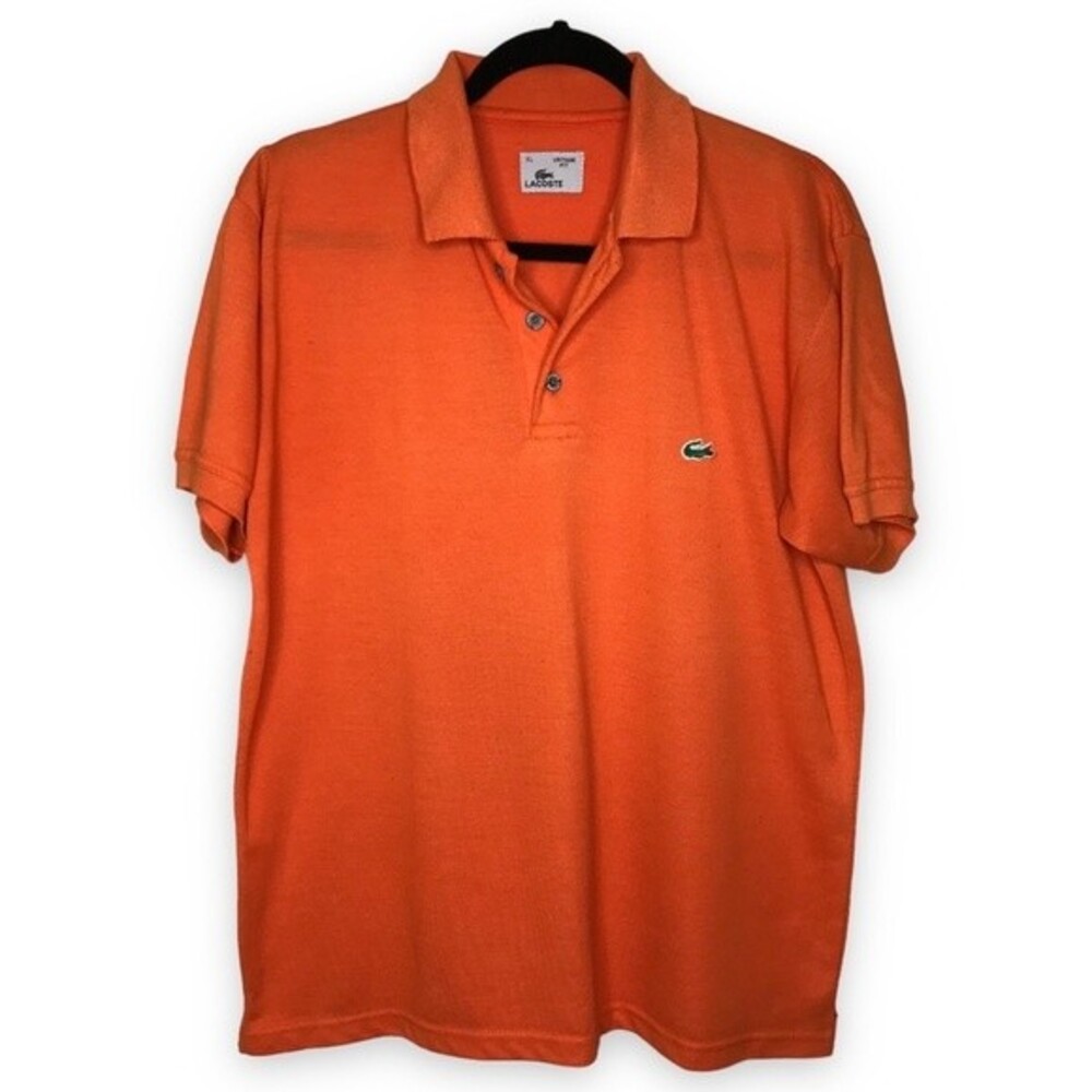 Lacoste Vintage Fit Polo Orange Short Sleeve Straight Hem Shirt Men Size XL